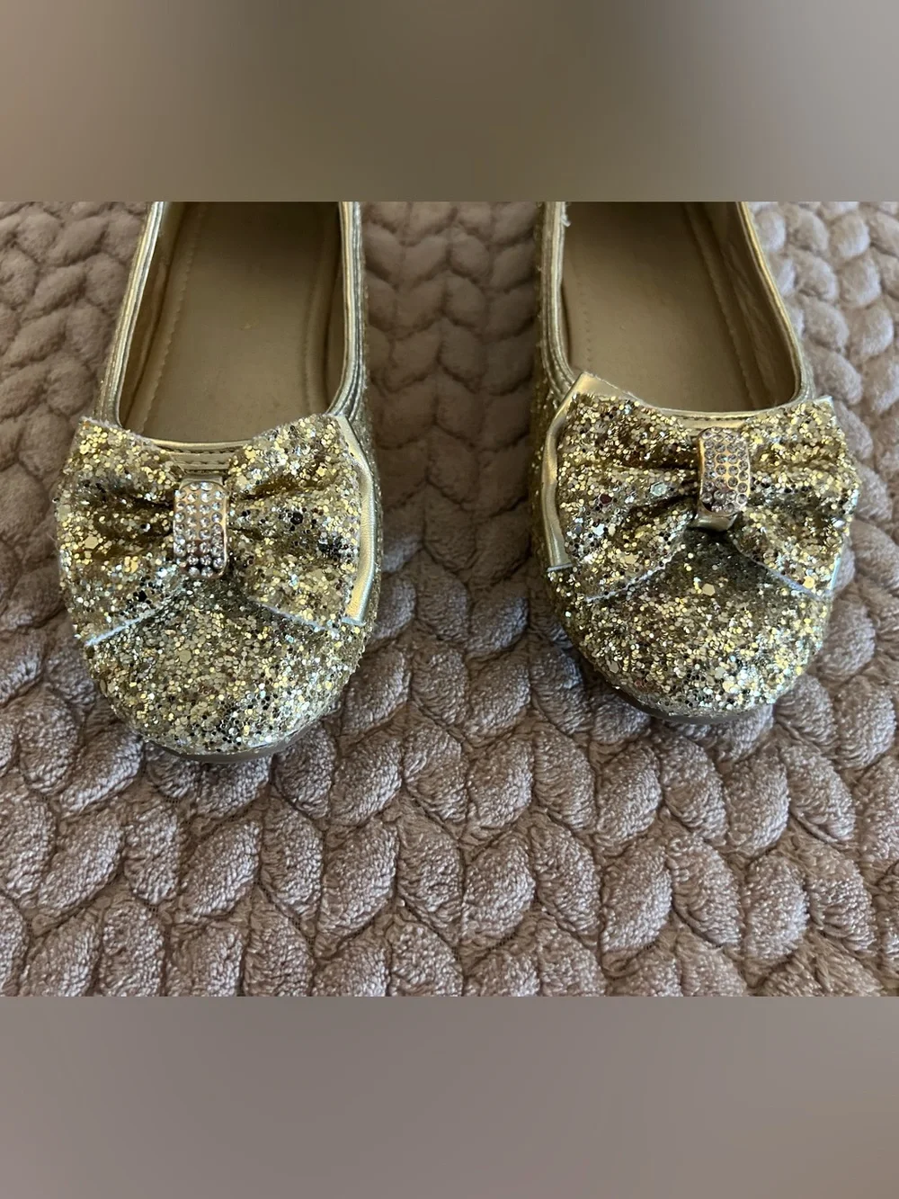 Panda Ninjia Bow Champagne Glitter SHOES Flats girls size 1 Ankle strap Ballet